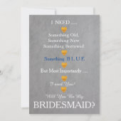 Grijs en Goud met hart word je mijn Bridesmaid Kaart (Voorkant)