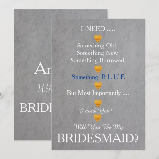 Grijs en Goud met hart word je mijn Bridesmaid Kaart (Voorkant / Achterkant)