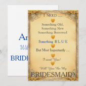 Grijs en Goud met hart word je mijn Bridesmaid Kaart (Voorkant / Achterkant)