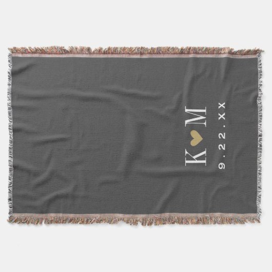 Grijs en Goud Modern Huwelijk Monogram Deken (Voorkant)
