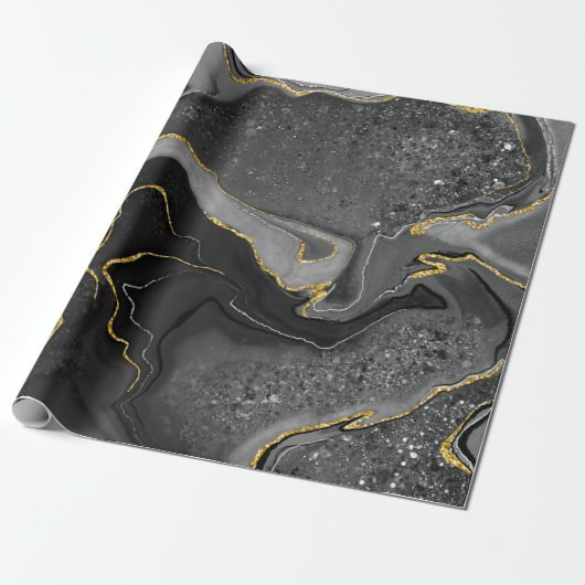 Grijs en goudmarmerontwerp cadeaupapier (Uitgerold)