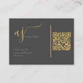 Grijs- en goudmonogram QR-code visitekaartje (Voorkant)