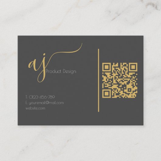 Grijs- en goudmonogram QR-code visitekaartje (Voorkant)