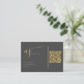 Grijs- en goudmonogram QR-code visitekaartje (Staand voorkant)