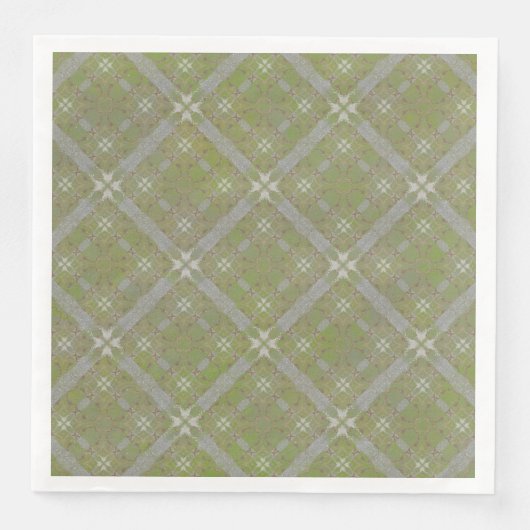 Grijs en Groen betegeld Scroll Diamond Patroon Servet (Voorkant)