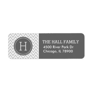Grijs en Houtskool Chevron Monogram Etiket