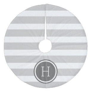 Grijs en Houtskool Preppy Strepen Monogram Fleece Kerstboom Rok