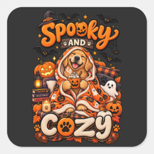 Grijs en knus Goud Retriever Herfst Halloween Trui Vierkante Sticker