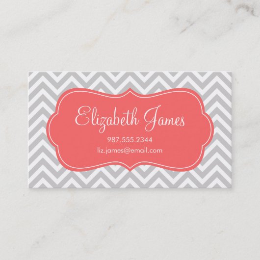 Grijs en koraal moderne Chevron strepen Afsprakenkaartje (Voorkant)