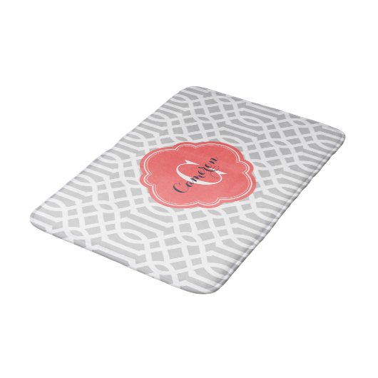 Grijs en koraal Trellis Monogram Badmat (Gekanteld)
