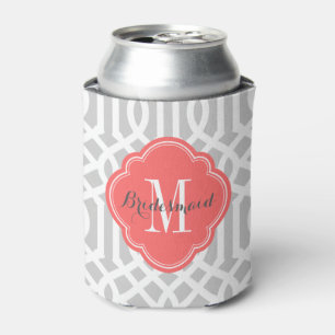 Grijs en koraal Trellis Monogram Blikjeskoeler