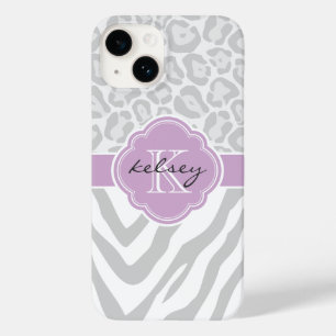 Grijs en Lila Dierenprint Monogram Case-Mate iPhone 14 Hoesje