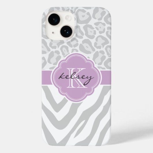 Grijs en Lila Dierenprint Monogram Case-Mate iPhone Case (Achterkant)