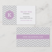 Grijs en Lila Paarse Chevron Custom Monogram Visitekaartje (Voorkant / Achterkant)