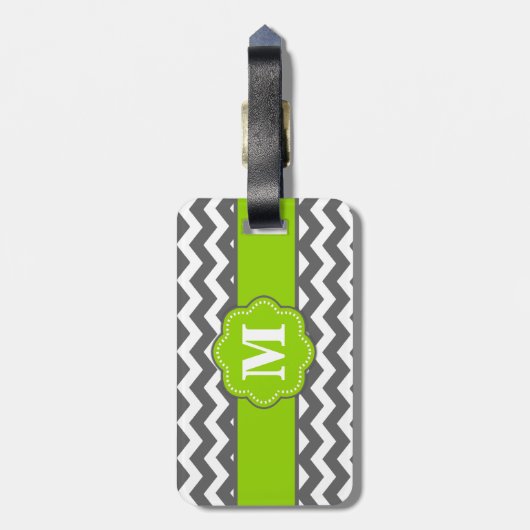 Grijs en Limoen Chevron Monoagram Bagagelabel (Achterkant verticaal)