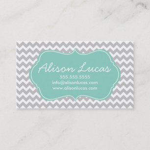 Grijs en Mint Groen Moderne Chevron Stripes Visitekaartje