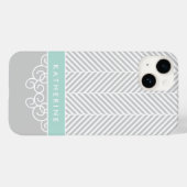 Grijs en Mint Herringbone Swirl Custom Monogram Case-Mate iPhone Case (Achterkant (horizontaal))