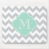 Grijs en Mint Modern Chevron Custom Monogram Muismat (Voorkant)
