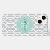 Grijs en Mint Modern Trellis Custom Monogram Case-Mate iPhone Case (Achterkant (horizontaal))