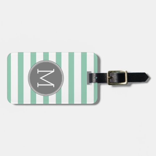 Grijs en Mint Striped Patroon met Monogram Bagagelabel (Voorkant horizontaal)