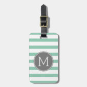Grijs en Mint Striped Patroon met Monogram Bagagelabel (Voorkant verticaal)