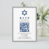 Grijs en Navy Blue Bar Mitswa QR Code RSVP Informatiekaartje (Staand voorkant)
