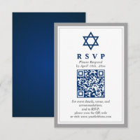 Grijs en Navy Blue Bar Mitswa QR Code RSVP