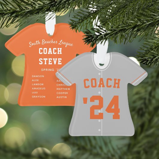 Grijs en Oranje Baseball Coach Team Jersey Ornamen Ornament