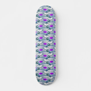 Grijs en paars bloemen patroon skateboard