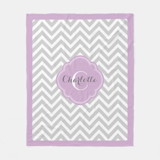 Grijs en Paars Chevron Monogram Fleece Deken (Voorkant)