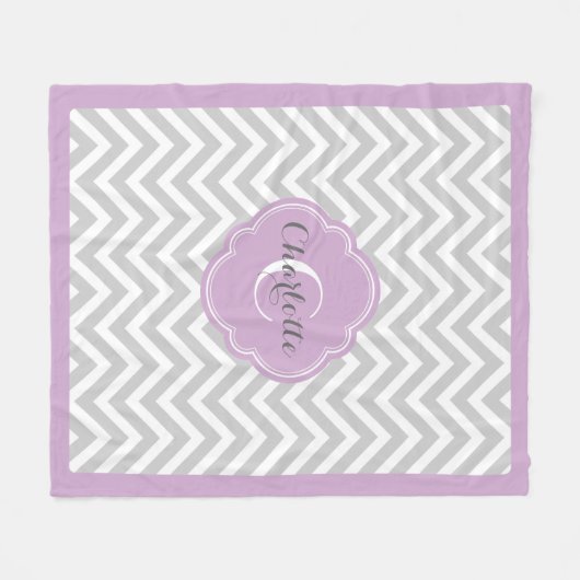Grijs en Paars Chevron Monogram Fleece Deken (Voorkant (Horizontaal))