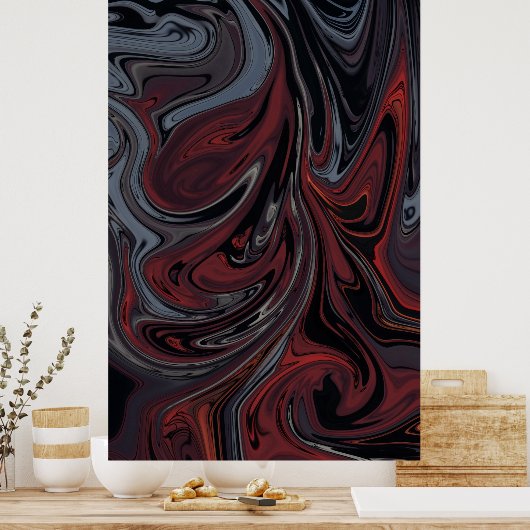 Grijs en rood abstract schilderij poster (Keuken)