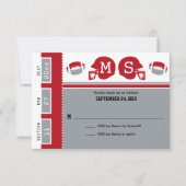 Grijs en rood Football Ticket Wedding RSVP (Voorkant)