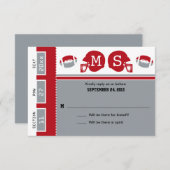 Grijs en rood Football Ticket Wedding RSVP (Voorkant / Achterkant)