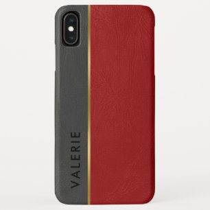 Grijs en rood  kunstleder iPhone XS max hoesje