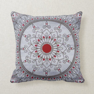 grijs en rood Mandala met hand getekend Kussen