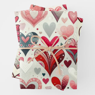 Grijs en Rood Whimsical Artsy Fancy Valentijnsdag Inpakpapier Vel