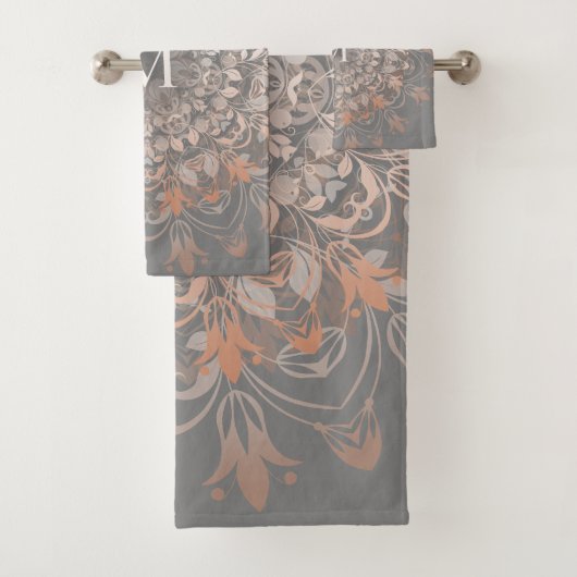 Grijs en Roos goud | Mandala Monogram Bad Handdoek (Insitu)