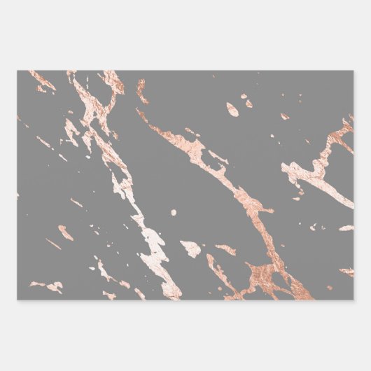 Grijs en Roos Goud Marmer Look Inpakpapier Vel (Voorkant)