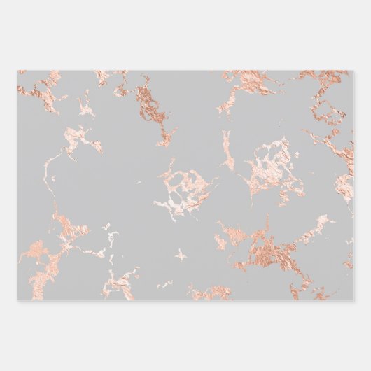 Grijs en Roos Goud Marmer Look Inpakpapier Vel (Voorkant 3)