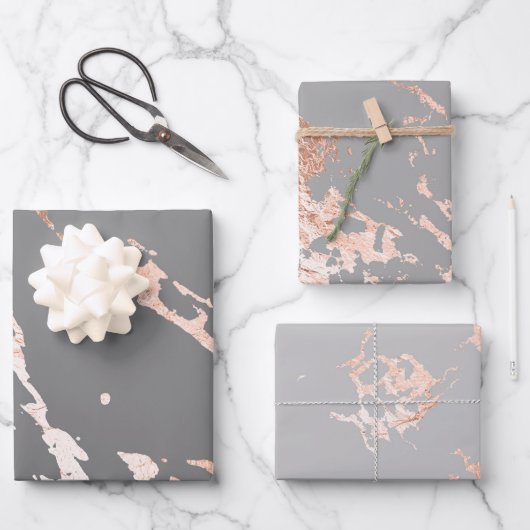 Grijs en Roos Goud Marmer Look Inpakpapier Vel (Voorkant)