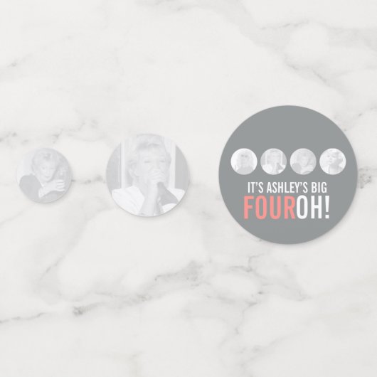 Grijs en roze 40e VIERROH! 4 foto's verjaardag Confetti (Voorkanten)