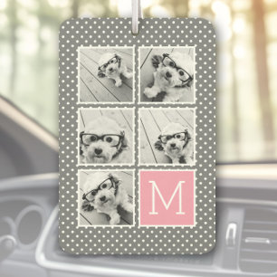 Grijs en Roze 5 Foto Collage met Monogram Luchtverfrisser