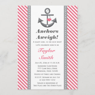 Grijs en Roze Anchor Nautisch Baby shower Kaart