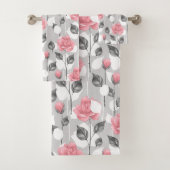 Grijs en roze. Bloempatroon Badhanddoek Bad Handdoek (Insitu)