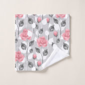Grijs en roze. Bloempatroon Badhanddoek Bad Handdoek (Wasdoekje)