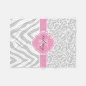 Grijs en Roze Dierenprint Custom Monogram Fleece Deken (Voorkant (Horizontaal))