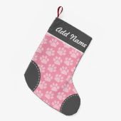 Grijs en Roze Dog Paw Afdrukpatroon Aangepaste naa Kleine Kerstsok (Voorkant (Hangend))