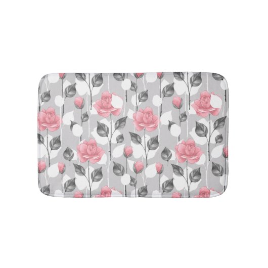 Grijs en roze. Floral patroon Badmat (Voorkant)