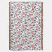 Grijs en roze. Floral patroon Deken (Voorkant Verticaal)